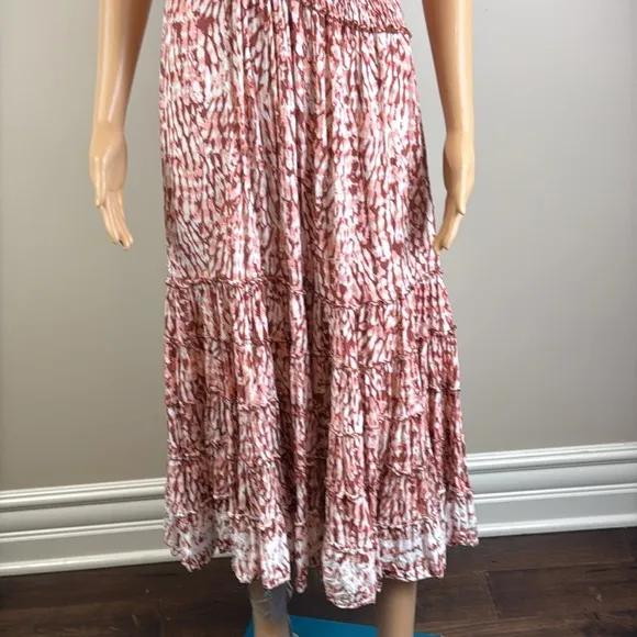 Poupette St. Barth Soledad Smocked Abstract Tie Dye Print Midi Dress