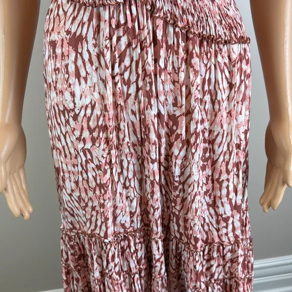Poupette St. Barth Soledad Smocked Abstract Tie Dye Print Midi Dress