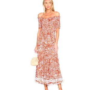 Poupette St. Barth Soledad Smocked Abstract Tie Dye Print Midi Dress