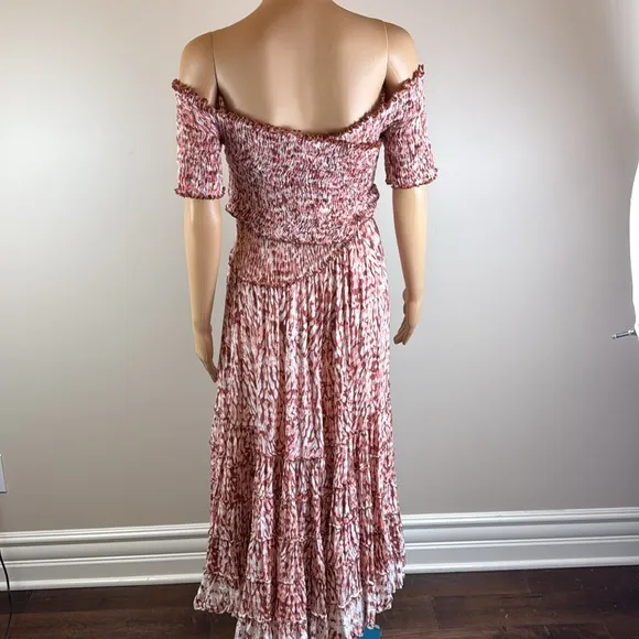 Poupette St. Barth Soledad Smocked Abstract Tie Dye Print Midi Dress