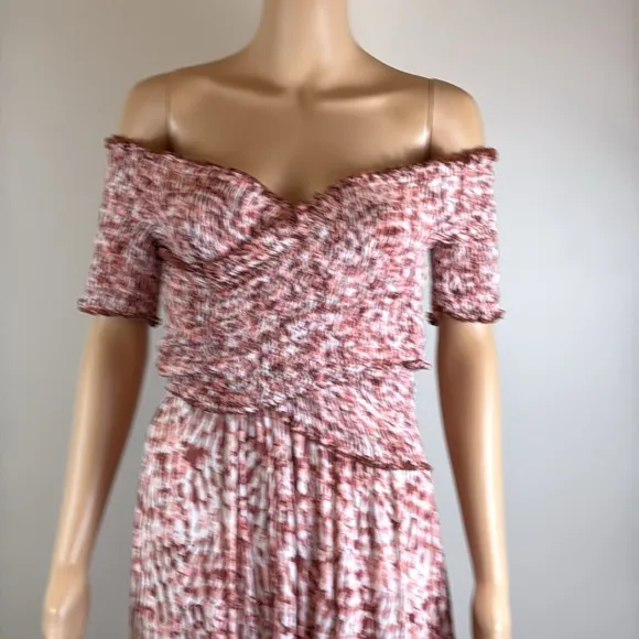Poupette St. Barth Soledad Smocked Abstract Tie Dye Print Midi Dress