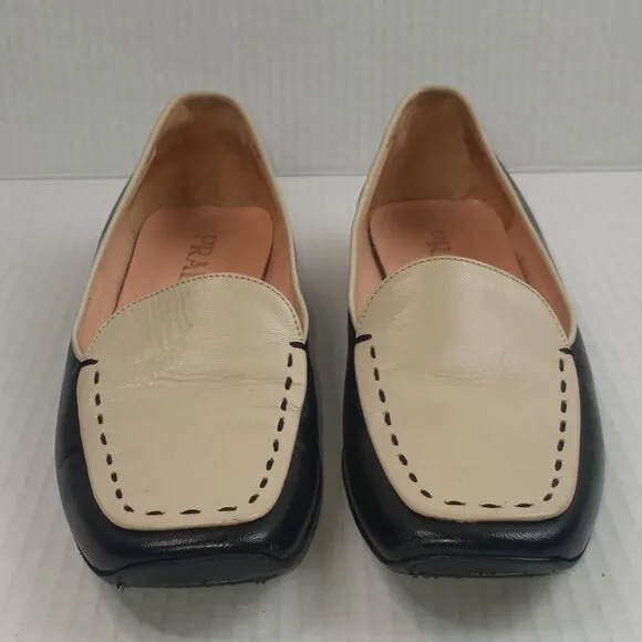 PRADA Black Beige Square ToeTwo-Tone Loafers