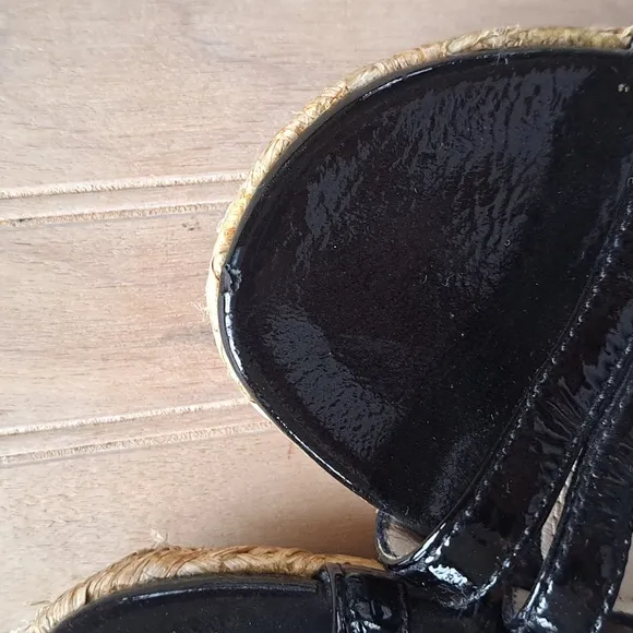 PRADA Black Patent Leather Espadrille Designer Platform Classy Strap Sandals