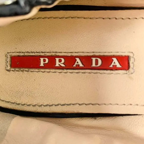 PRADA Black Silver Leather Studded Flats