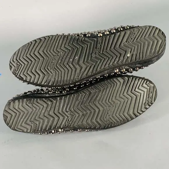 PRADA Black Silver Leather Studded Flats