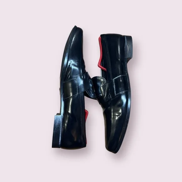 Prada Men's Black Leather Loafers with Silver Tone Buckle Detail Men’s 11