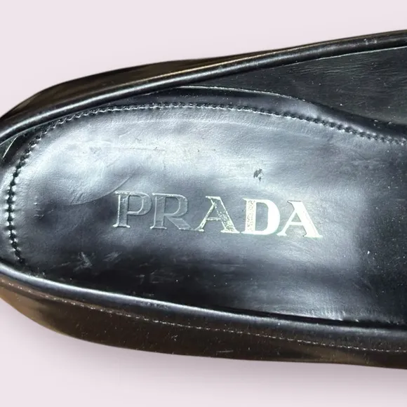 Prada Men's Black Leather Loafers with Silver Tone Buckle Detail Men’s 11