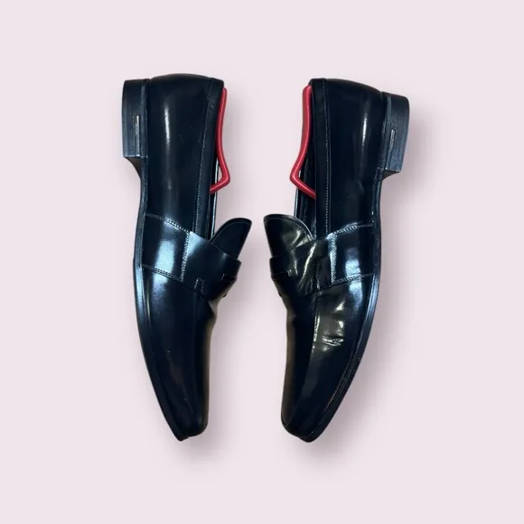 Prada Men's Black Leather Loafers with Silver Tone Buckle Detail Men’s 11