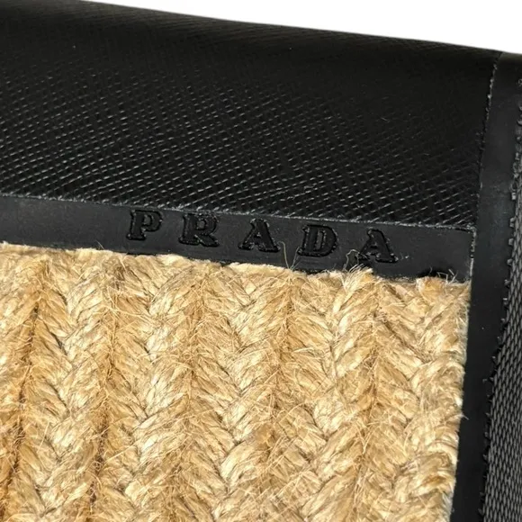 PRADA - SIZE 36EU / 6 US - BLACK LEATHER PLATFORM WEDGE ANKLE SANDALS