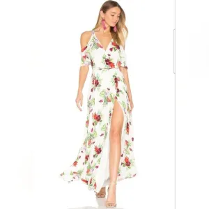 Privacy Please Revolve Acme white floral tropical print Sz Small wrap Maxi Dress