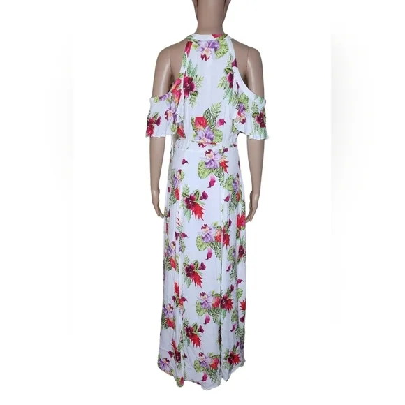 Privacy Please Revolve Acme white floral tropical print Sz Small wrap Maxi Dress
