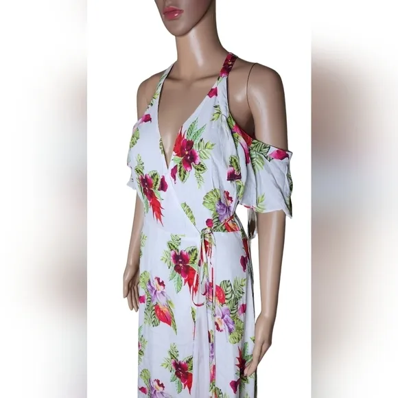 Privacy Please Revolve Acme white floral tropical print Sz Small wrap Maxi Dress