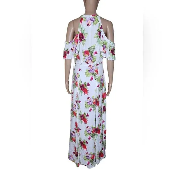 Privacy Please Revolve Acme white floral tropical print Sz Small wrap Maxi Dress