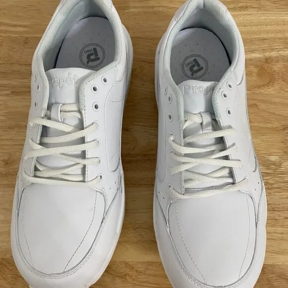 Propet Sanford White Leather Walking Sneakers, Men's Size 11(5E) Extra Wide