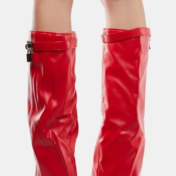 Public Desire  ANOTHER LEVEL Echo Red Knee High Boots ( BRAND NEW !!! )