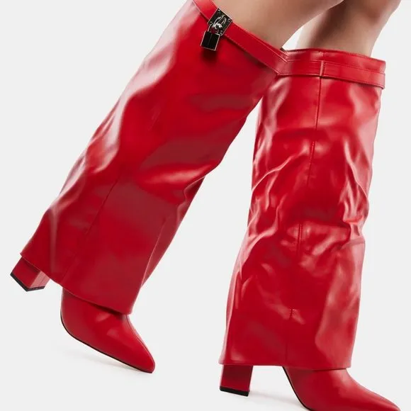 Public Desire  ANOTHER LEVEL Echo Red Knee High Boots ( BRAND NEW !!! )