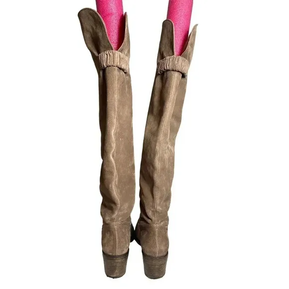 Pura Lopez Suede Leather Knee High Brown Riding Boots Women's Size EUR 40
