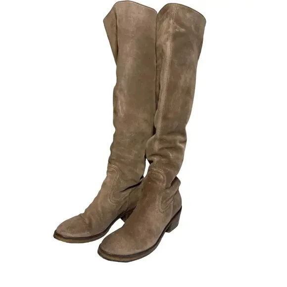 Pura Lopez Suede Leather Knee High Brown Riding Boots Women's Size EUR 40