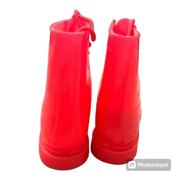 Qupid vika all pink everything neon pink jelly combat boots bright lights 8
