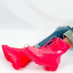 Qupid vika all pink everything neon pink jelly combat boots bright lights 8