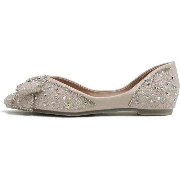 Qxcgdyxt Flat Shoes Women Cream Polyurethane (PU) Ballet Slip On Sparkly Flats