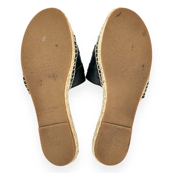 Rag &amp; Bone Black “Jules” Leather Buckle Detail Flat Slide Espadrille Sandals sz8