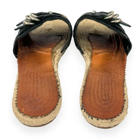 Rag &amp; Bone Black “Jules” Leather Buckle Detail Flat Slide Espadrille Sandals sz8