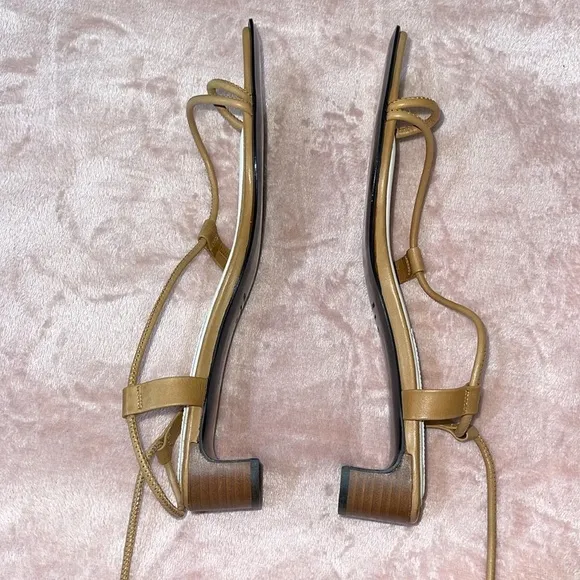 Rag &amp; Bone Cindy Tie Square Open Toe Wrap Sandals in Tan Sz. 38 Sz. 8