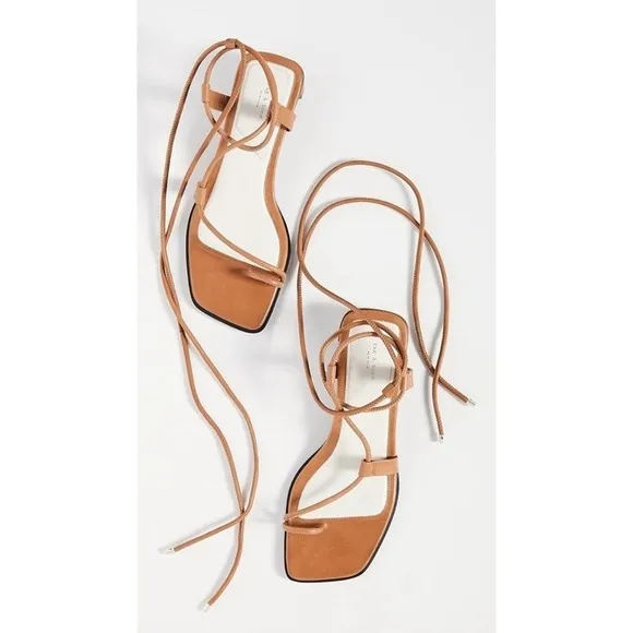 Rag &amp; Bone Cindy Tie Square Open Toe Wrap Sandals in Tan Sz. 38 Sz. 8