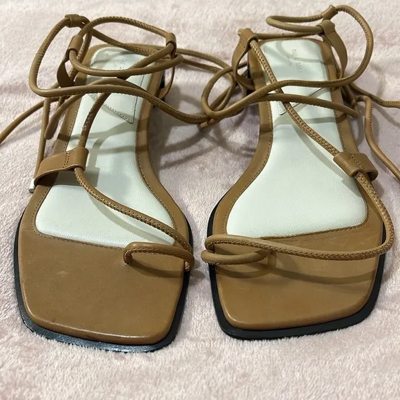 Rag &amp; Bone Cindy Tie Square Open Toe Wrap Sandals in Tan Sz. 38 Sz. 8