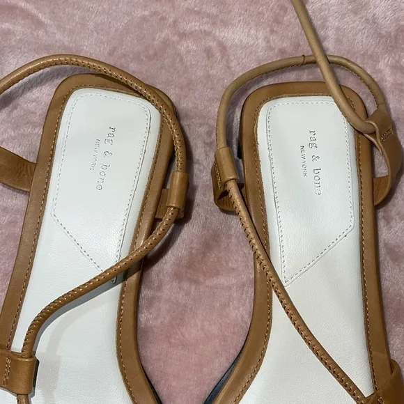 Rag &amp; Bone Cindy Tie Square Open Toe Wrap Sandals in Tan Sz. 38 Sz. 8