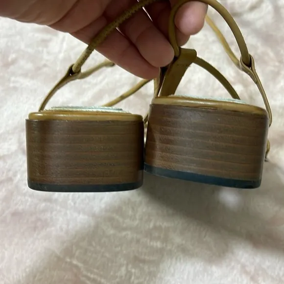 Rag &amp; Bone Cindy Tie Square Open Toe Wrap Sandals in Tan Sz. 38 Sz. 8