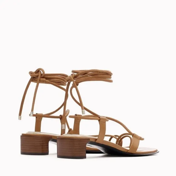 Rag &amp; Bone Cindy Tie Square Open Toe Wrap Sandals in Tan Sz. 38 Sz. 8