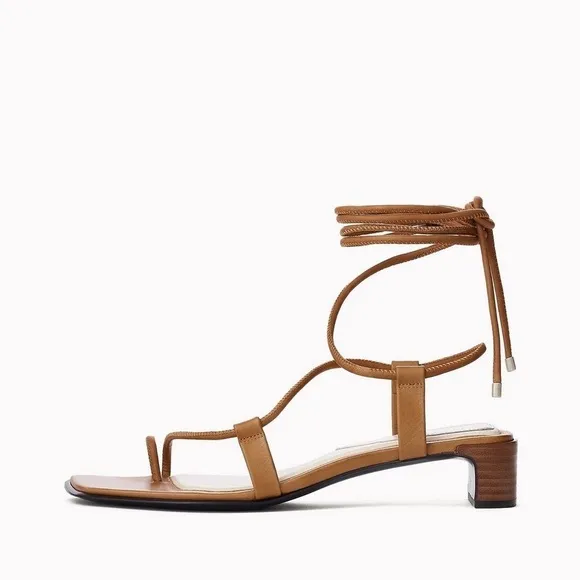 Rag &amp; Bone Cindy Tie Square Open Toe Wrap Sandals in Tan Sz. 38 Sz. 8