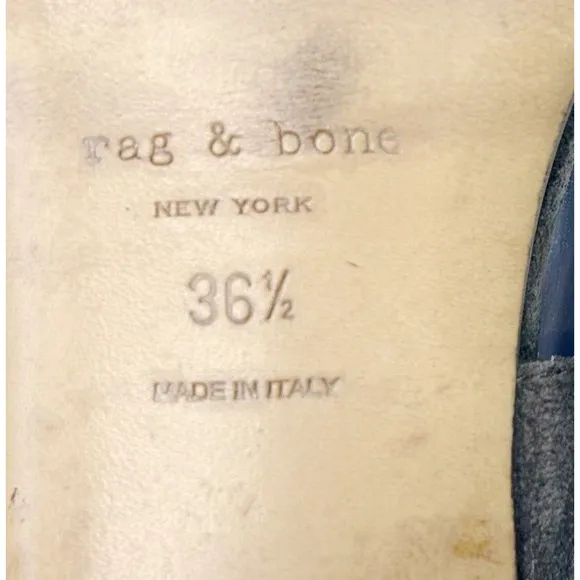 RAG &amp; BONE Matteo Cut Out T-Strap Distressed Waxed Suede Sandals Black 36.5/6.5