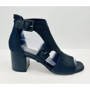 RAG &amp; BONE Matteo Cut Out T-Strap Distressed Waxed Suede Sandals Black 36.5/6.5