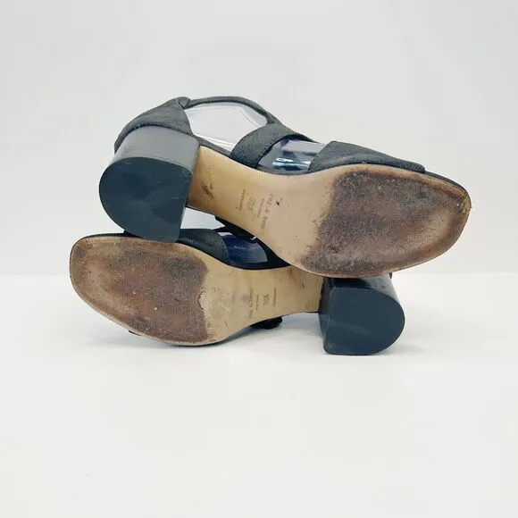 RAG &amp; BONE Matteo Cut Out T-Strap Distressed Waxed Suede Sandals Black 36.5/6.5