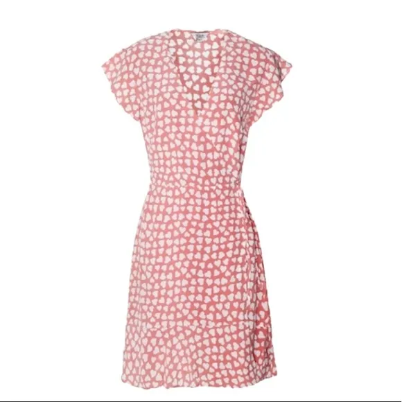Rails Silk Leanne Heart Print Wrap Pink Dress New