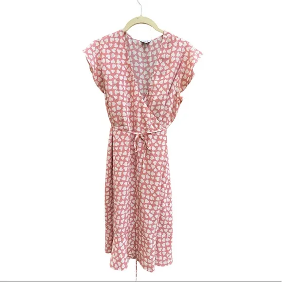 Rails Silk Leanne Heart Print Wrap Pink Dress New