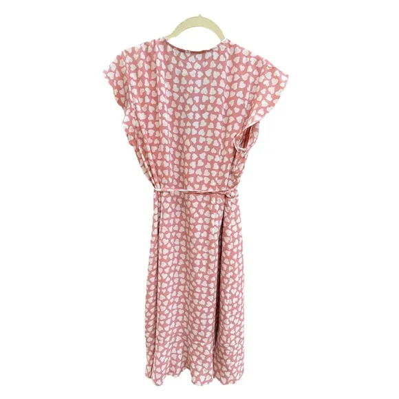 Rails Silk Leanne Heart Print Wrap Pink Dress New