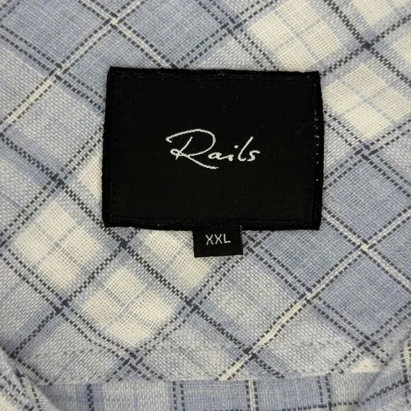 Rails Wyatt Seaglass Melange Shirt XXL Blue Plaid Soft Brushed Cotton Casual