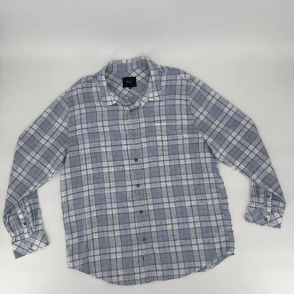 Rails Wyatt Seaglass Melange Shirt XXL Blue Plaid Soft Brushed Cotton Casual