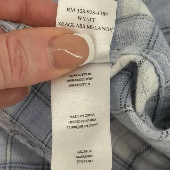 Rails Wyatt Seaglass Melange Shirt XXL Blue Plaid Soft Brushed Cotton Casual