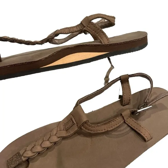 RAINBOW T-STREET LEATHER  T-STRAP SANDALS WOMEN'S SIZE SMALL 5 1/2-6 1/2 Brown