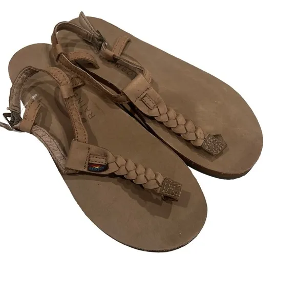 RAINBOW T-STREET LEATHER  T-STRAP SANDALS WOMEN'S SIZE SMALL 5 1/2-6 1/2 Brown