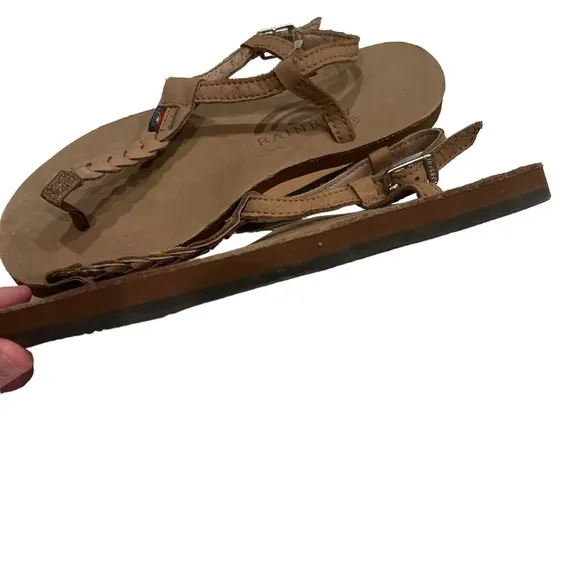 RAINBOW T-STREET LEATHER  T-STRAP SANDALS WOMEN'S SIZE SMALL 5 1/2-6 1/2 Brown