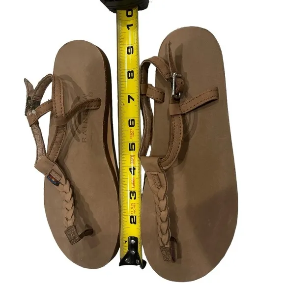 RAINBOW T-STREET LEATHER  T-STRAP SANDALS WOMEN'S SIZE SMALL 5 1/2-6 1/2 Brown