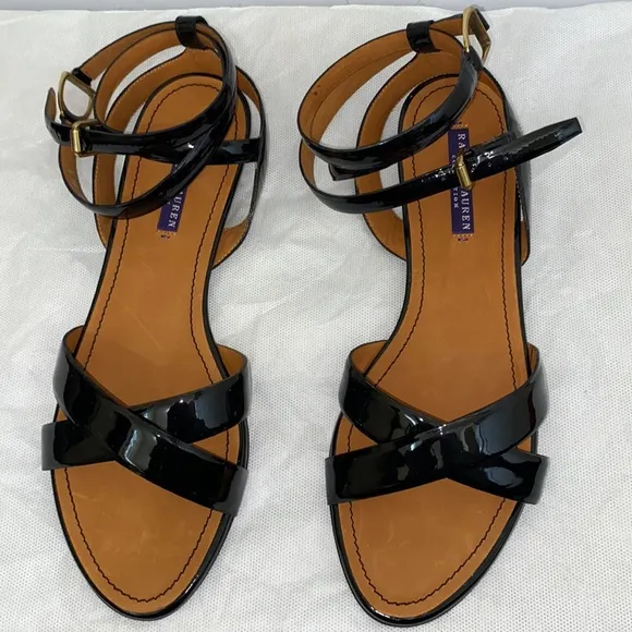 Ralph Lauren black double ankle-wrap sandals 9.5