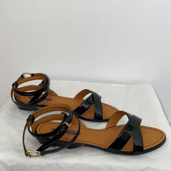 Ralph Lauren black double ankle-wrap sandals 9.5