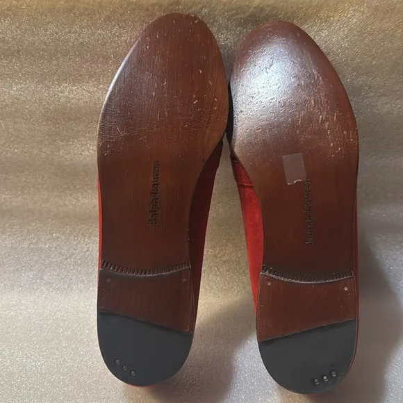 Ralph Lauren Loafers 7.5 B Red Leather Suede Flat Shoe Womens Gold Button 40516